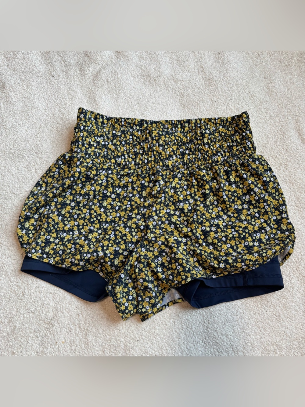 Gilly Hicks Black Floral High-Waist Athletic Shorts with Yellow Accents